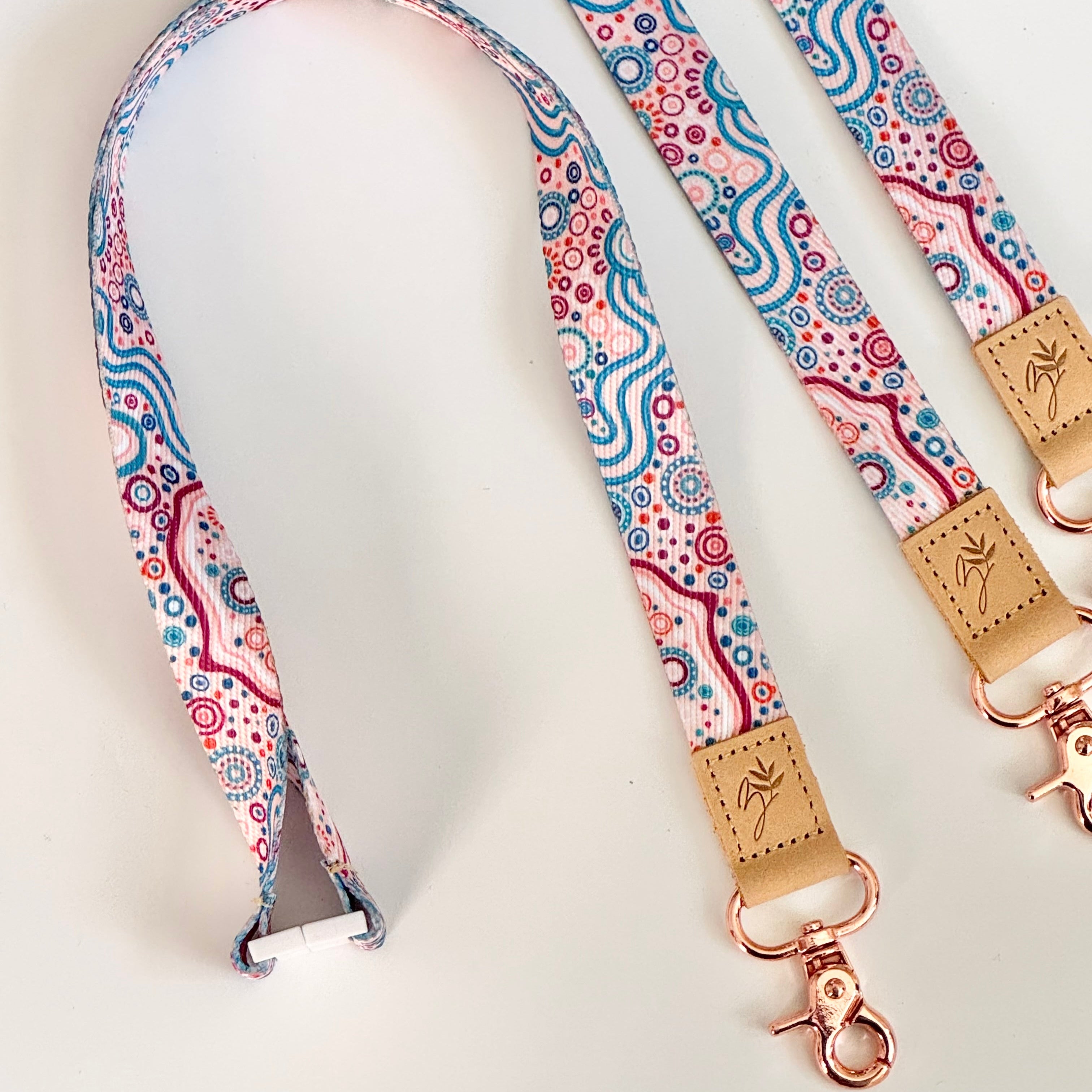 Fabric lanyard showing the safety clasp