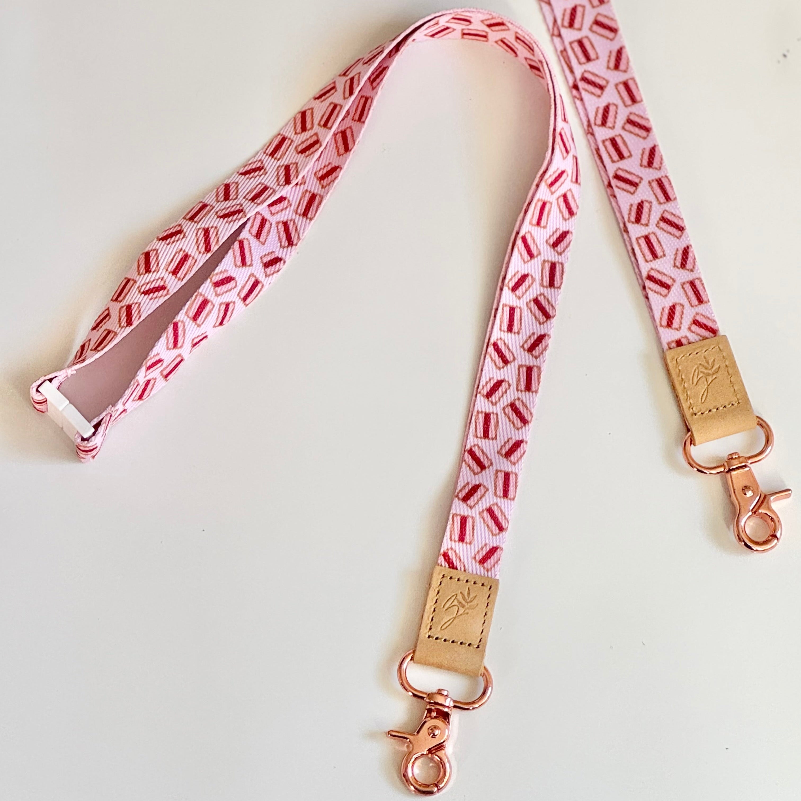 Vovo biscuit fabric lanyard showing breakaway clasp